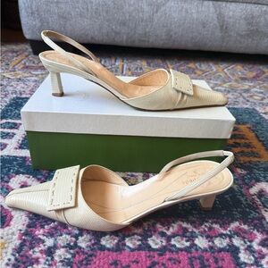 Vintage Kate Spade Off White Leather Pointed Toe Kitten Heels